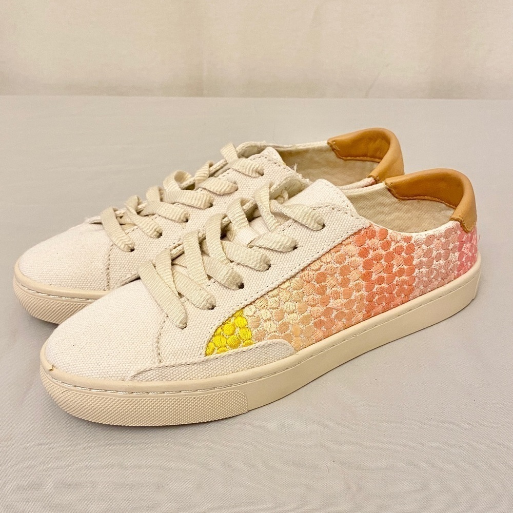 Soludos x Chiaozza Embroidered Ombré Sneaker Womens Size 5 Ivory Pink Yellow - Picture 3 of 10